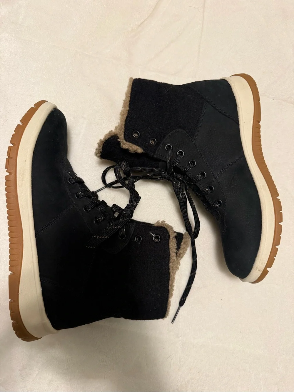 UGG Black and Tan Shearling-Lined Lace-Up Winter Boots